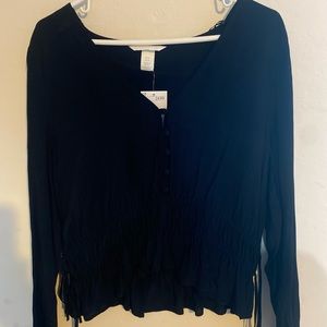 H&M black long sleeve detail blouse, never worn !